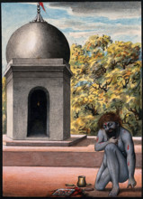 A Hindu ascetic or holy man, performing austerities outside a temple (?), 1880. Creator: Unknown.