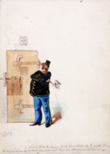 The Panama Canal: for an enquiry into its financing, a policeman guards a prison..., (1897?). Creator: HS Robert.