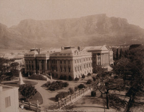 Cape Town, South Africa: Parliament House with Table Mountain behind, 1896. Creator: George Washington Wilson.