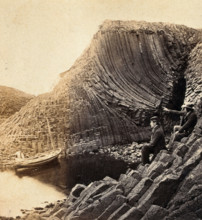 Staffa Island: two seated men admiring the basalt formations, c1880s. Creator: Unknown.