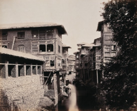 Merchants' houses above the Marqual canal, Kashmir, India, c1860s. Creator: Samuel Bourne.