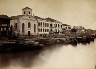 Canton, China: a missionary church and missionaries' houses, 18--. Creator: Unknown.