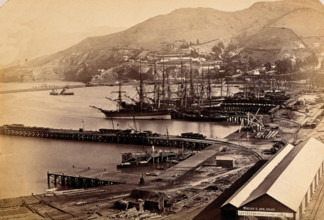 Lyttelton, New Zealand: the port and town from Sumner Road, between 1800 and 1899. Creator: Unknown.