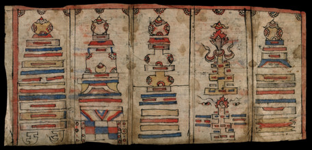 Tibetan paper charm consisting of five figures. Creator: Unknown.