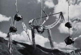Kalyo Kengyu, northern India: human heads hung up as trophies in a Naga village, c1930s. Creator: Unknown.