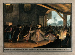 Giza, Egypt: a dance by sword dancers in the commandant's house, c1780s. Creator: Luigi Mayer.
