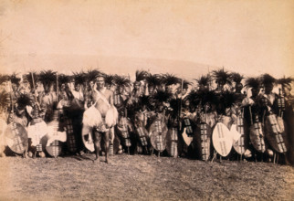 Pietermaritzburg, South Africa: African warriors preparing to dance, between 1800 and 1899. Creator: Unknown.