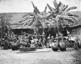 Siam (Thailand): a khon (masked dance drama) and lakhon (acting) troupe, 1865. Creator: John Thomson.