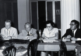 7th International Congresses on Tropical Medicine and Malaria, Rio de Janeiro: four scientists, 1963 Creator: Unknown.