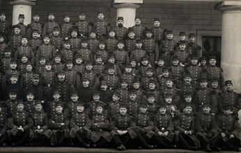 French soldiers including Louis de Broglie (front row, third from right), 1914. Creator: Unknown.