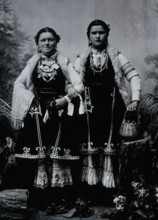 Two Bulgarian women arm-in-arm wearing national dress, c1900. Creator: Unknown.