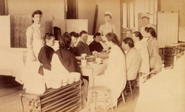 Bellevue Hospital, New York City: women patients (mentally ill?) having a meal..., 1885-1898. Creator: Unknown.