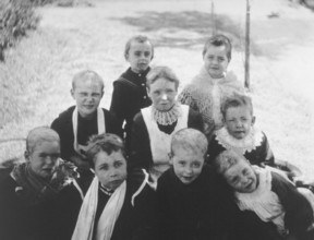 Gloucester smallpox epidemic, 1896: nine convalescent children, 1896. Creator: HCF of Gloucester.