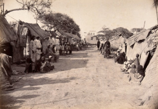 Pathway through the centre of a segregation camp during bubonic plague outbreak, Karachi, India,1897 Creator: Unknown.