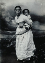 A Korean (?) woman, carrying a baby on her back, approx 1900. Creator: Unknown.
