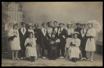 Servicemen in Malta performing a play, some in drag, c1918. Creator: R Ellis.