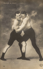 Two wrestlers facing off, late 19th-early 20th century.  Creators: Count Stanislaw Walery, Walery.