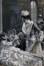 A nurse checking on a playful child, 1904. Creator: John E Sutcliffe.