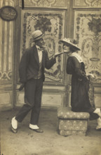 French prisoners of war, one in drag, performing a show at Sennelager prisoner of wa..., (1918?). Creator: Unknown.