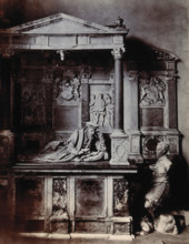 The church of St Bartholomew the Great: interior view showing the monument of Lord Rich. c1900.. Creator: Unknown.
