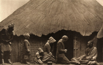 David Livingstone memorial in Blantyre; Livingstone and his family, kneeling and praying..., c1890s. Creator: Unknown.