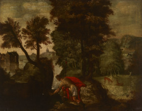 Landscape with a Kneeling Knight (Theseus?), 1st half of 17th century. Creator: Unknown.
