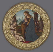 Adoration of the Child with Young St John the Baptist-Tondo, Early 16th century. Creator: Follower of Lorenzo di Credi.