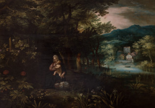 Landscape with the Scene of the Rest on the Flight into Egypt, 1st half of 17th century. Creator: Unknown.