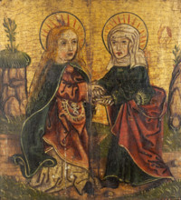 The Annunciation, Visitation to St Elizabeth, Saint Dorothy. Triptych Wing, between 1501-1533. Creator: Unknown.