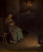 Old Woman Watching Over a Dead Body II, between 1890-1899. Creator: Aleksander Gierymski.