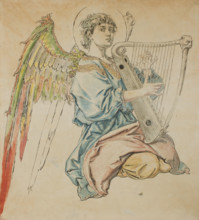 Cardboard for the Polychromy in the St Mary's Church-Figure of an Angel Playing..., 1888-1891. Creator: Jan Matejko.