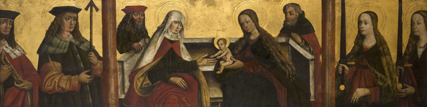 The Virgin Mary's family (St. Anna Samotrzec, Joachim, and Joseph) with St..., between 1500-1525. Creator: Unknown.