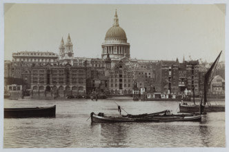A view from Bankside looking across the River Thames towards Paul’s Wharf and St Paul’s…, 1880-1899. Creator: GW Wilson and Company.