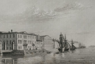 The English Embankment or English Quay, Saint Petersburg, Russia, 1839. Creator: Augustin François Lemaitre.