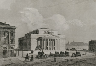 View of the Imperial Theatre or Bolshoi Theatre, Moscow, Russia, 1839. Creator: Augustin François Lemaitre.