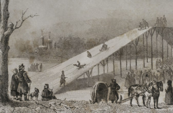 Roller coaster - ice slides, Russia, 1839. Creator: Augustin François Lemaitre.