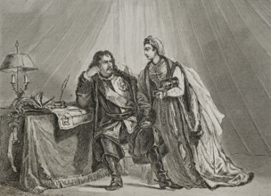 Russo-Turkish War: Catherine the Great suggests that husband Peter III surrender to the Turks, 1839. Creator: Augustin François Lemaitre.