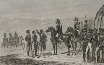 Russian troops on the field at Schoumla (Schumla), Bulgaria, 1839. Creator: Augustin François Lemaitre.