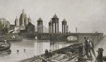 Trinity Church (Troitskoi Church) and bridge over Fontanka Canal, Saint Petersburg, Russia, 1839. Creator: Samuel Cholet.