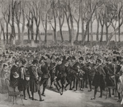 The Spanish Estudiantina playing "national airs" in the Tuileries Garden, March 6, 1878.  Creator: Bernardo Rico.