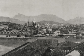 Rio de Janeiro, Brazil: panoramic view from the roadstead, 1898.  Creator: Bernardo Rico.