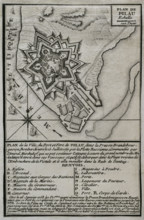 Seven Years War (1756-1763): Map of the fortress of Pillau, on the Baltic Sea, 1765. Creator: Jean de Beaurain.
