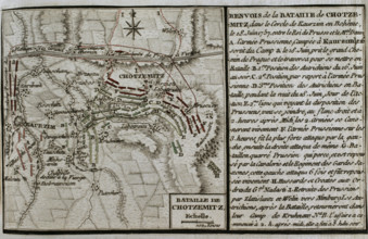 Seven Years War (1756-1763): Map of the Battle of Chotzemitz (18 June 1757), 1765. Creator: Jean de Beaurain.