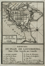 Map of Louisbourg, Nova Scotia, Canada, 1765.  Creator: Jean de Beaurain.