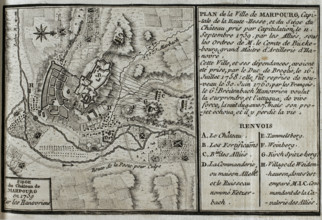 Seven Years War (1756-1763): Map of Marburg and siege of the castle, Hesse, 1759 (1765). Creator: Jean de Beaurain.