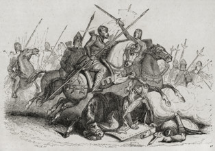 Death of Visigothic king Theodoric I during the battle of the Catalaunian Plains in 451 AD, (1852). Creator: José Vallejo.