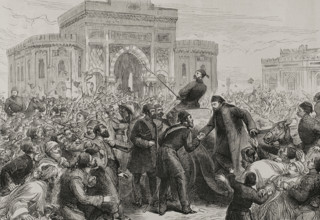 Reception to Osman Nuri Pasha on his entrance to the Ministry of War (Seraskierate)...(1878). Creator: Unknown.