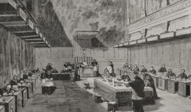 The conclave for the election of Pope Leo XIII, Rome, 1878.  Creator: Unknown.