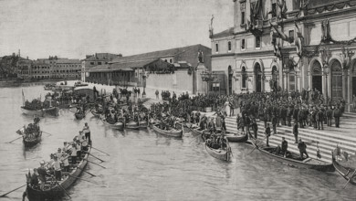 Journey of the emperors of Germany to the Holy Land: Arrival at Venice, Italy, October 13, 1898.  Creator: Unknown.