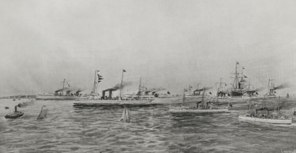 Spanish-American War (1898): destroyers and torpedo boats destined for the island of Cuba, 1898.  Creator: Enrique Laporta Valor.